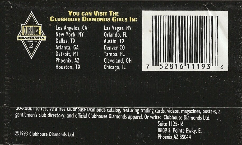 1993 GENTLEMEN'S CLUB CLUBHOUSE DIAMONDS SERIES 2 CARDS. 1 PACK