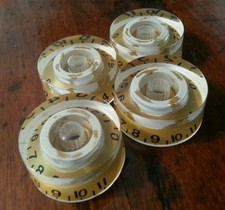 4 Guitar speed volume/tone knobs from 0-11. Vintage Look, Aged Gold/Cream.. JAT