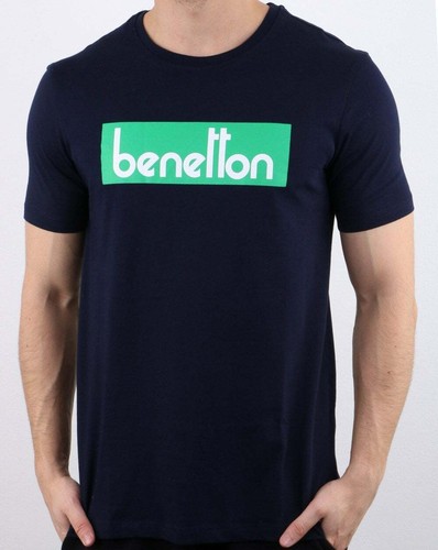 Benetton Box Logo T-Shirt - Navy - BNWT 