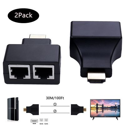 2x HDMI Extender to Dual RJ45 Over Cat 5e/6 Network Ethernet 4K Adapter HD 1080P