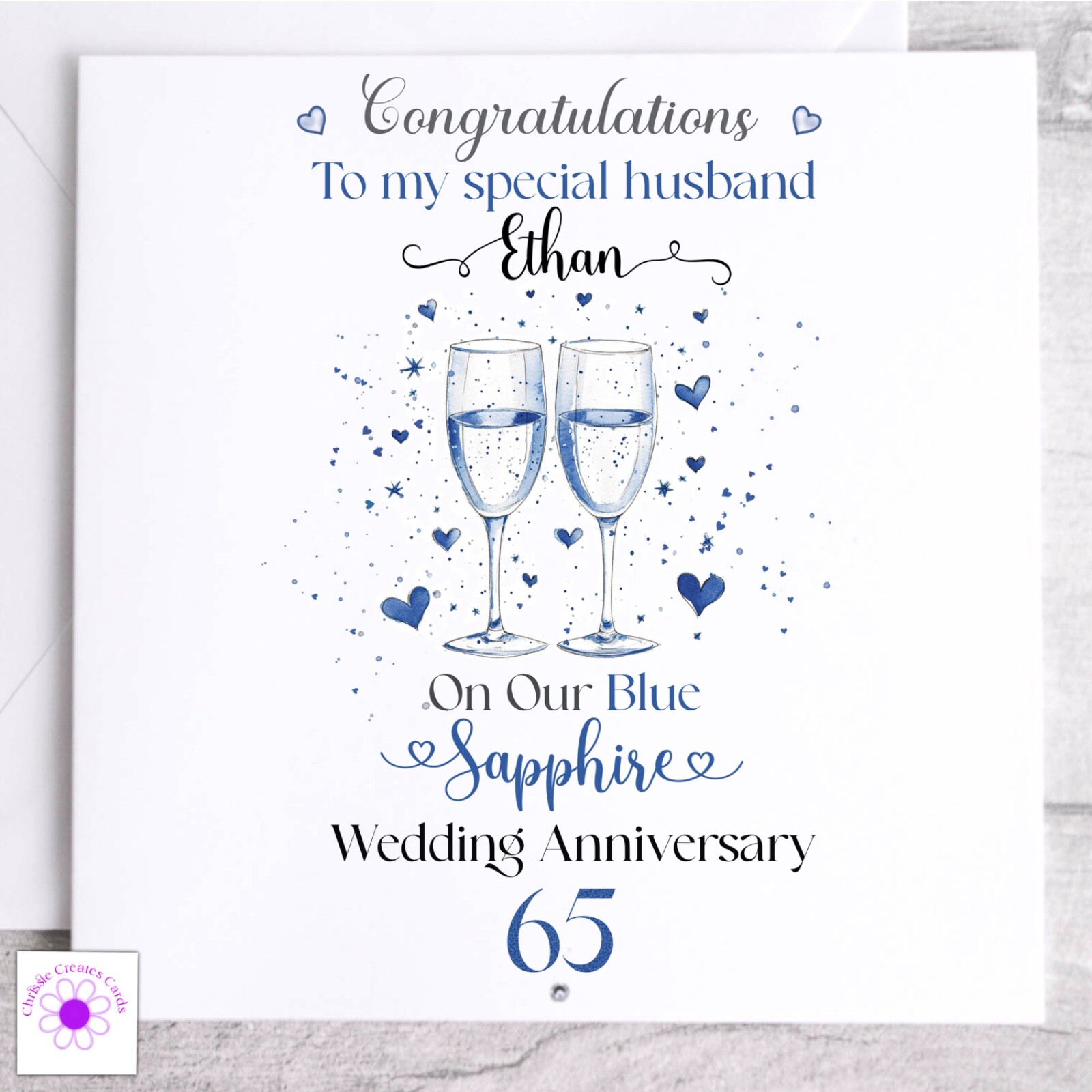 Personalised 65th Blue Sapphire Wedding Anniversary Card, Hand Made ...