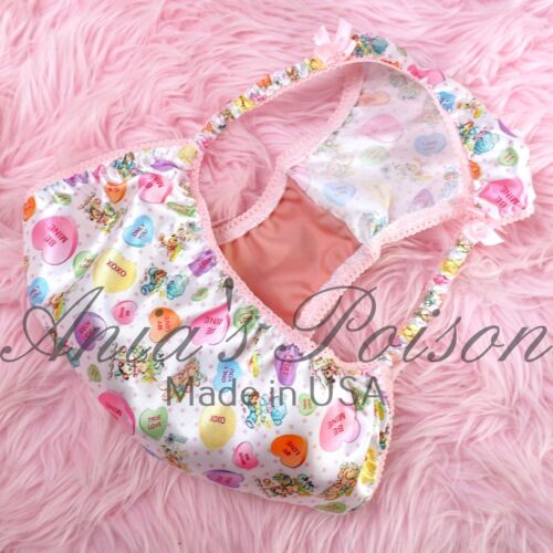 Valentinstag Satin Höschen Conversation Hearts DUCHESS CUT Damen String Bikini - Bild 5 von 5