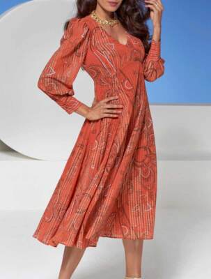 New & trendy designer summer dress by Ashley Brooke, papaya gold size 34-46