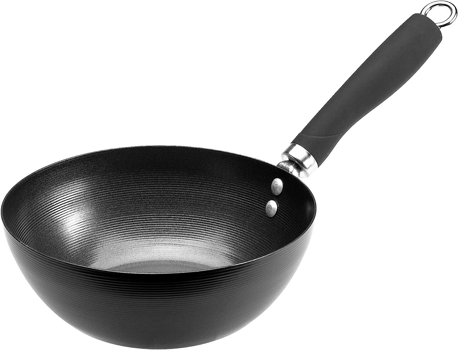 Non-Stick Carbon Steel Wok Pan with Soft Touch Riveted Handle 8 Inch Black