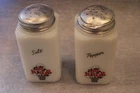 VINTAGE TIPP CITY / MCKEE SALT & PEPPER SHAKERS MILK GLASS FLOWER BASKETS 4"