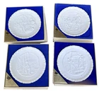 Vintage Fenton Bicentennial Liberty Plate Colonial Milk Glass Full Set 4 IOB '76