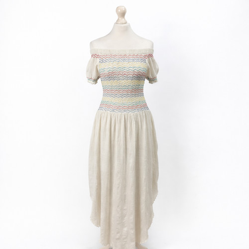 Free People - Cream Smocked Off Shoulder Midi Dress - Size XS