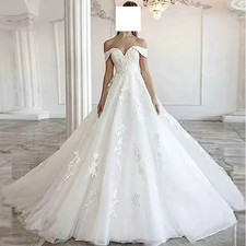 A-Line Tulle Sweep Train Appliques Wedding Dress Floor Length Lace V-Neck