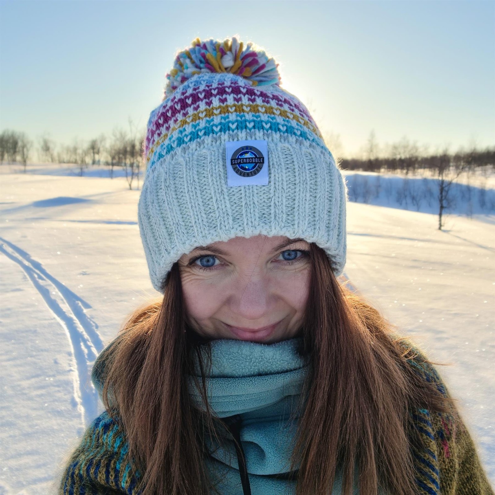 Reflective Adult Bobble Hat Rainbow Stripe Nordic Winter Outdoors Superbobble