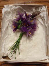 Vintage Hand Made Millinery Pretty Violet Flower Corsage In Original Box