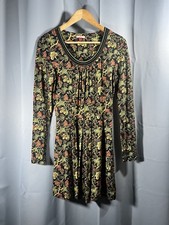 Joe Browns Black Floral Folk Print Skater Dress UK 8 Long Sleeve Viscose Boho