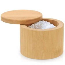 karmiero Salt Cellar, Bamboo Salt Container with Lid, Solid Salt Box Holder w...