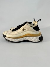 Chanel White/Black Leather and Fabric CC Low Top Sneakers Size 36 EU