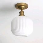 Vintage Flush Mounted Ceiling Light with Milk White Glass, Brushed Brass Modern