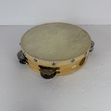 10" Wood Frame Tambourine w/ Calf Skin Head Double Row Of Jingles