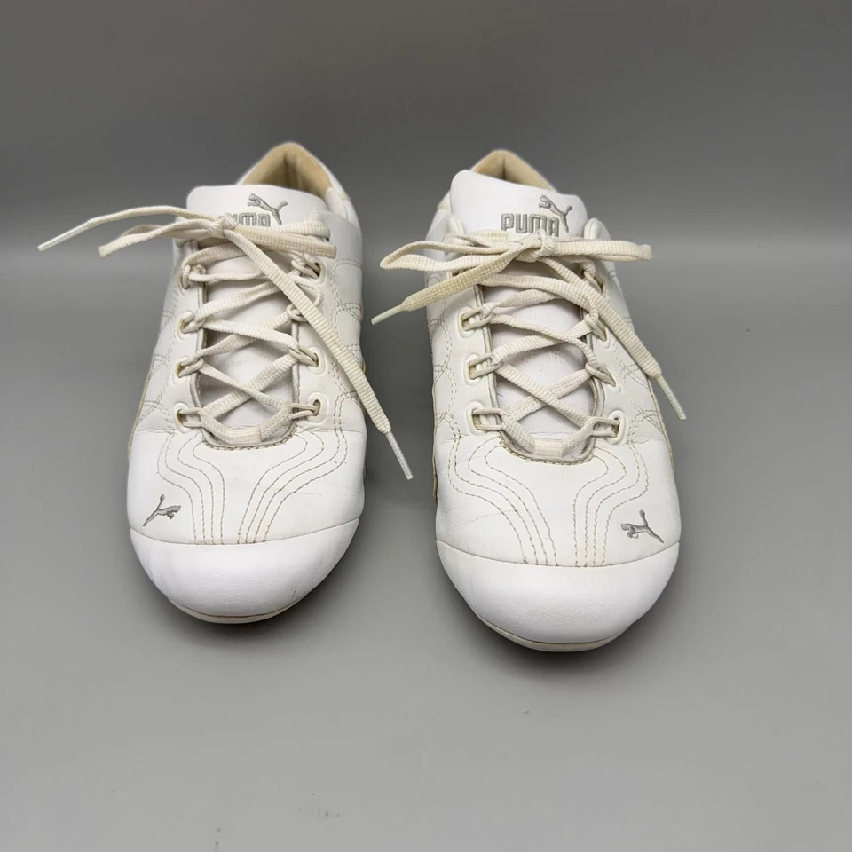 Puma Zapatos Mujer Talla 8 Blanco Plata Parte Superior Baja Tenis para Conducir Informales Deporte Foto 2 de 4