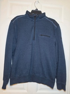 Bugatti Men s LARGE Blue Soft Cotton 1/4 Zip Collared Sweater Zip Pocket