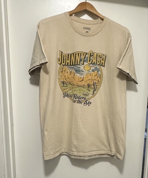 Johnny Cash Ghost Riders Mens Size L Large Beige Outlaw Country Band T Shirt