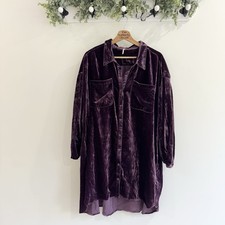 Free People Lux Velvet Button Down Shirtdress Purple Long Sleeve Boho Medium #LH