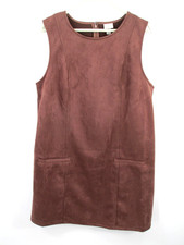 A NEW DAY Mini Smock Shift Dress Women 14 Brown Faux Suede Pockets College NWT