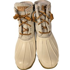 Sperry Saltwater Duck Boots Womens Grey Wool Ivory Rubber STS82473