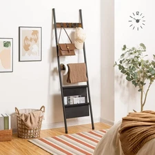 Blanket Ladder 5 Tier Towel Rack Wall-Leaning Blanket Rack Decorative Ladder