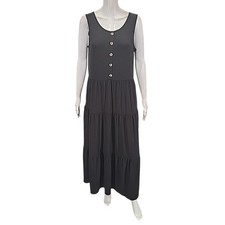 Joan Rivers Women's Jersey Tiered Maxi Dress with Pockets Small Size Black