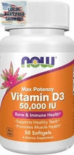 NOW Foods Vitamin D-3 50,000 IU Softgels, 50 Count