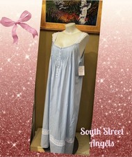 EILEEN WEST E5520079 BLUE DOBBY STRIPE SLEEVELESS COTTON WOVEN NIGHTGOWN MEDIUM