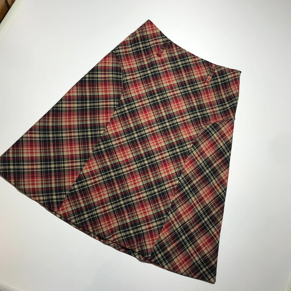 Falda midi Jones Wear a cuadros línea A negra roja tostada forrada elástica retro cremallera lateral 10 Foto 2 de 4