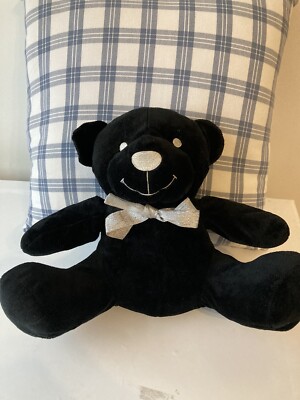 Vintage BAYLIS & HARDING schwarzer Teddybär weiches Plüschtier silberne Schleife ca. 11 Zoll