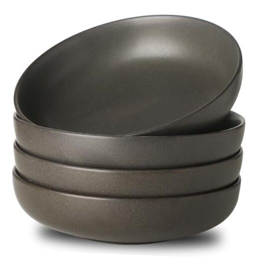 Stoneware Pasta Bowls, 34 oz Large Salad Bowls Ceramic Set of 4 Matte Black