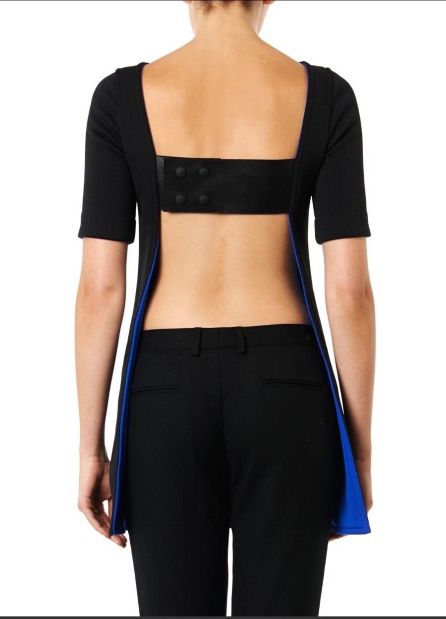 NEW ATTO Sexy Black & Blue Leather Accented Open Back Dress (Size 38/6) - $1,395