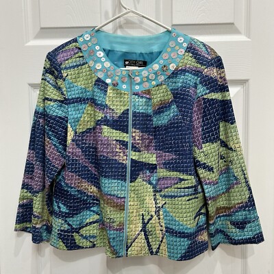 Vintage Nancy Bolen City Girl Vintage Multi Color Abstract Sequin Jacket Med