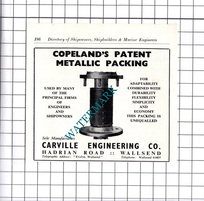 Carville Engineering Wallsend / Thames Welding Co London - um 1957 kleine Anzeige