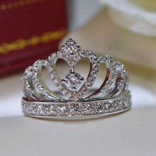 0.60Ct White Round Simulated Diamond Princess Crown Tiara Sterling Silver Ring