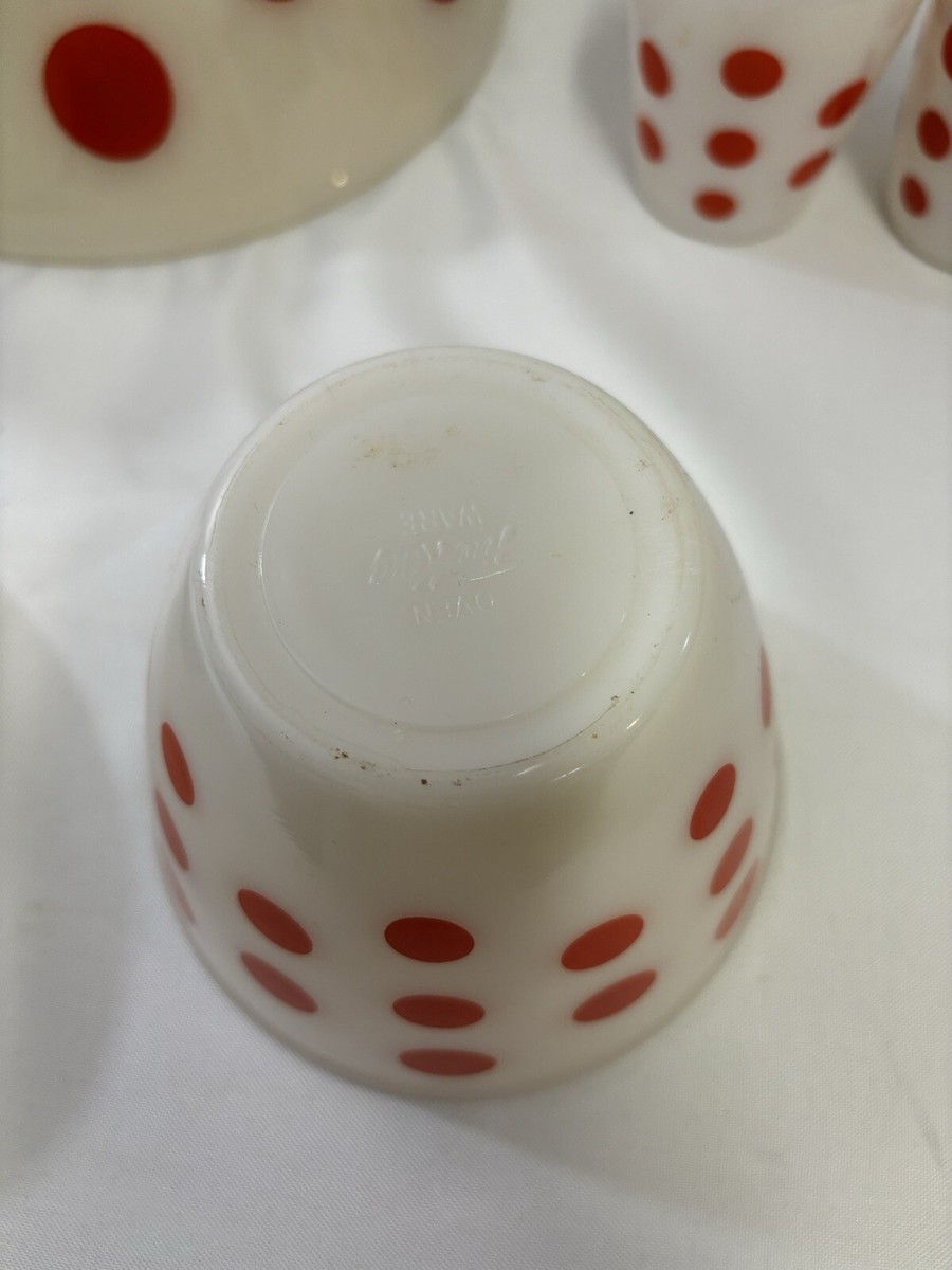 Vintage Red White Polka Dot Fire King Bowl Grease Jar Salt Pepper