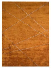 Eco-Friendly Hand Knotted Loom Silk Mix Area Rug Geometric Gold Beige BBLSM188