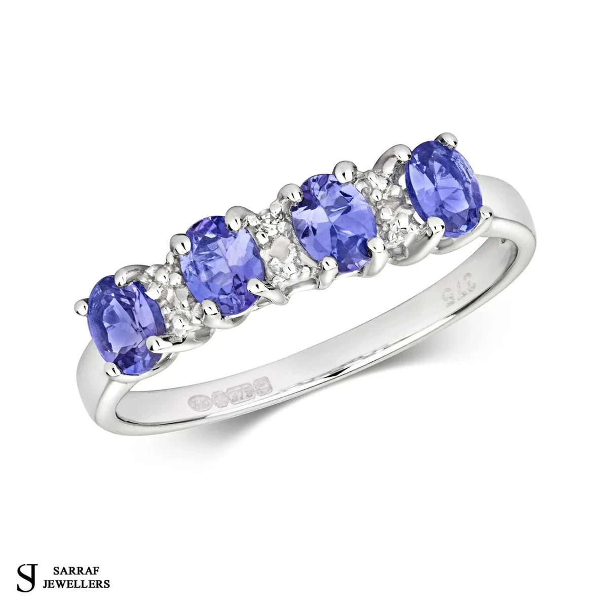 Tanzanite Diamond 9k White Gold Ring Wedding Band Engagement