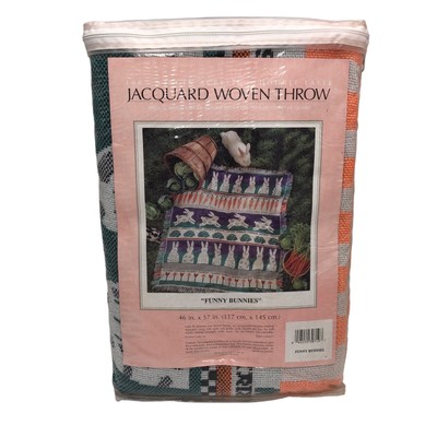 Crown Crafts Jacquard Woven Afghan Throw Blanket Funny Bunnies Easter Spring NEW