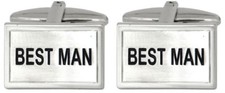 New Rhodium Plated Best Man Wedding Cufflinks in Presentation Case