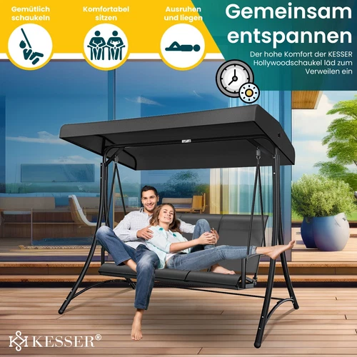 KESSER® Hollywoodschaukel Gartenschaukel mit Sonnendach 3er Schaukelbank 300kg - Bild 22 von 41