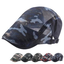Men Summer Mesh Camouflage Beret Newsboy Hat Flat Cap Golf Driving Gatsby Cabbie