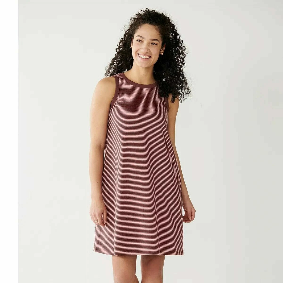 Sonoma Goods For Life Women High neck Swing Dress Brown Stripe Size Small  400341008169 | eBay