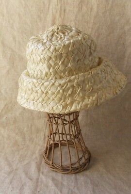 Chapeau En Paille Cloche Femme Vintage Années 1950 - Taille S - Occasion