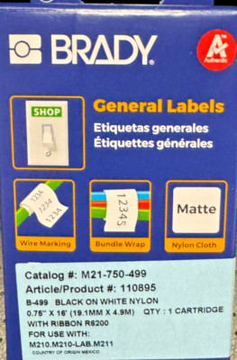(1) NEW Brady Label Cartridge M21-750-499 Black/White Nylon 3/4'' x 16'