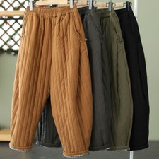 Lady Casual Padded Quilted Trousers Loose Elastic Waist Warmer Long Pants Winter
