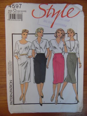 (1986) Stil 4597 Schnittmuster Damen Wackel Bleistift Rock Schnitt Gr. 12-16 Compl