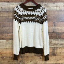 Vintage 70s Fair Isle Sample Sweater Men  s Sz Medium Ivory Brown Icelandic Knit