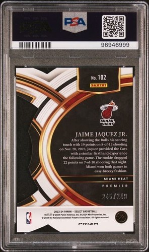 20023 Select Jaime Jaquez JR Rookie Blue Die Cut Prizm /249 PSA 10 NBA #102 - Picture 3 of 3